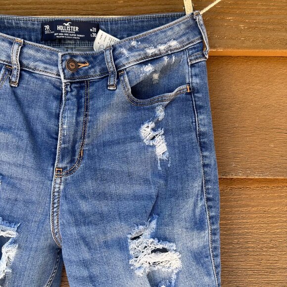 Hollister Curvy High-Rise Super Skinny Distressed Jeans W28 L30 Blue Denim Women - Picture 6 of 13